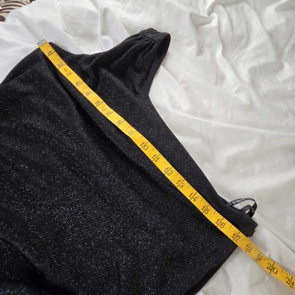 🎄 Arianna by Rachel Kaye EUC One Shoulder shimmery Dress 12 Black slant hem - Picture 10 of 16